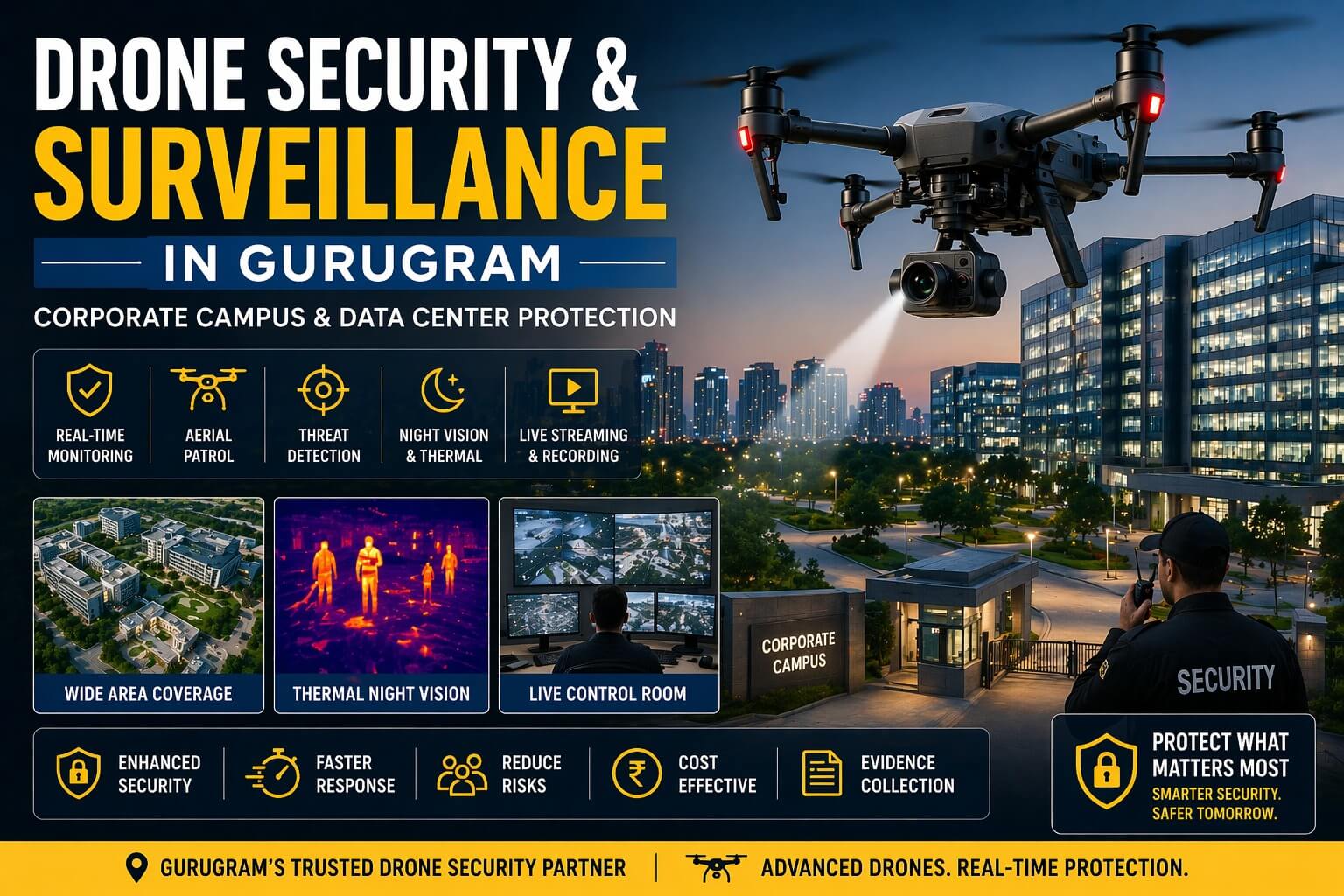 Drone Security and Surveillance in Gurugram | Corporate Campus & Data Center Protection